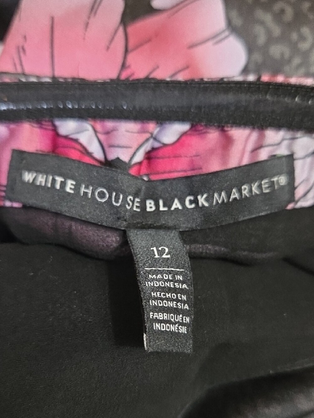 White House Black Market. Black Halter Floral Tunic with Pink Lilies - Picture 6 of 6
